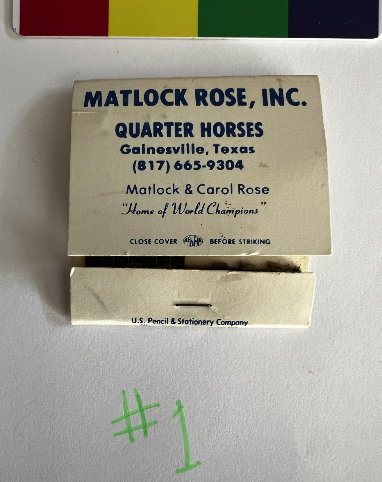 Matlock Rose Ranch matchbook, rare vintage 1980s