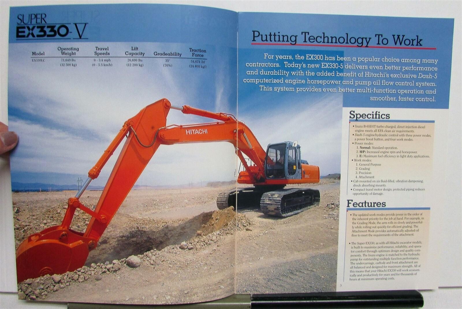 1990s Hitachi Super EX330V Excavator Specifications Construction Sales Brochure