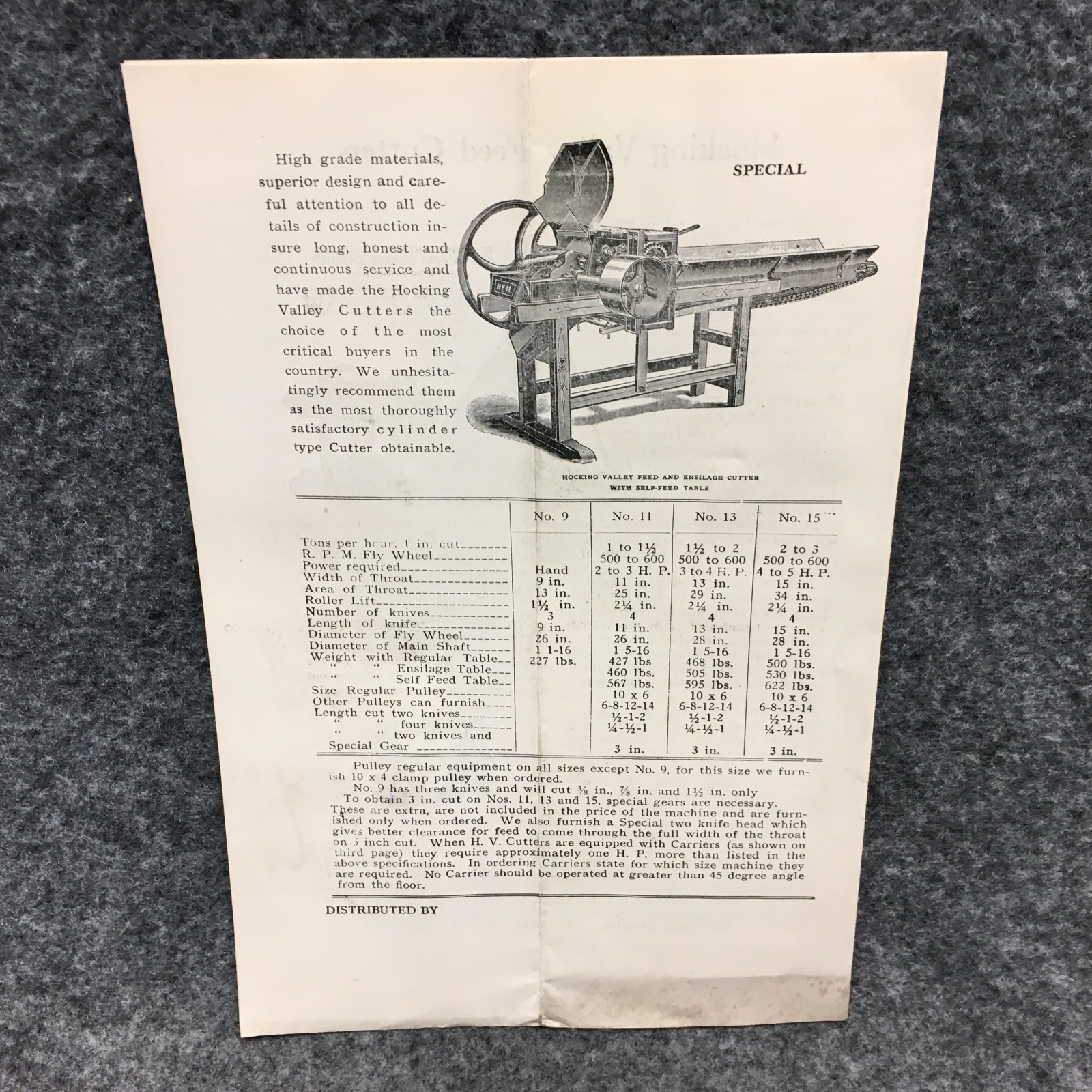 1930s Hocking Valley Feed Cutters Pamphlet Catalog 4 Pages Vintage