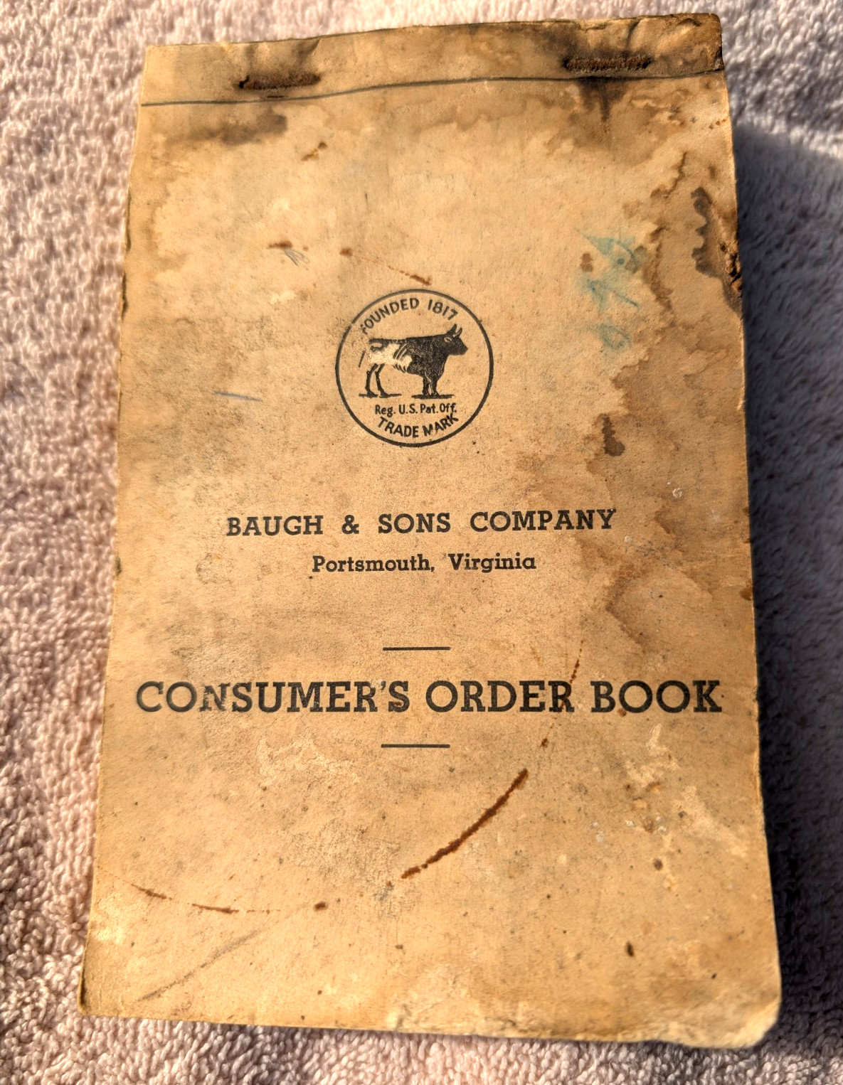 BAUGH & SONS COMPANY Portsmouth Virginia Vintage Old Sales Consumer&rsquo;s Order Book
