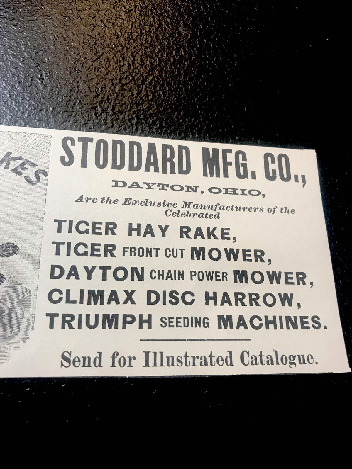 1889 Stoddard Tiger Hay Rake Implement Farm Advertising – Dayton – Ohio