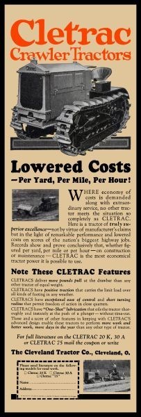 1927 Cleveland Tractor – CLETRAC for Lowered Costs – NEW Sign 16 x 48&Prime; USA STEEL