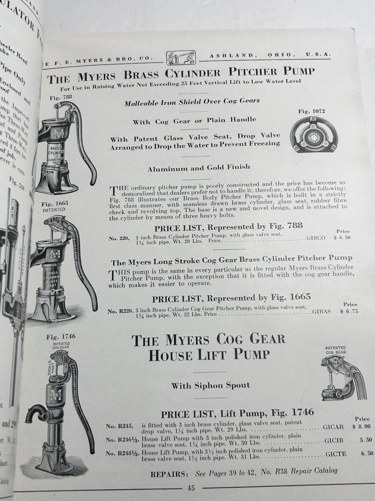 FE Myers Bro Catalog Pumps Water Systems 1938 Ashland Ohio