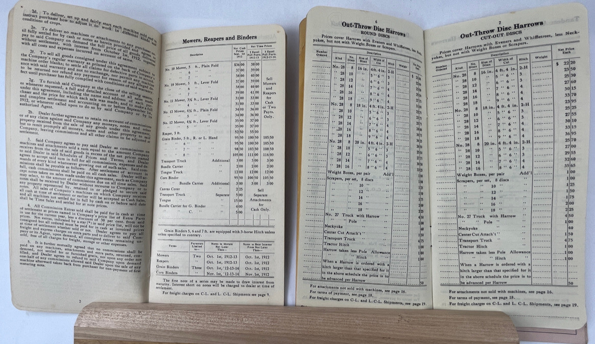 1912 &rsquo;17 3-Johnston Harvester Co Price List & Commission & Sale Contracts
