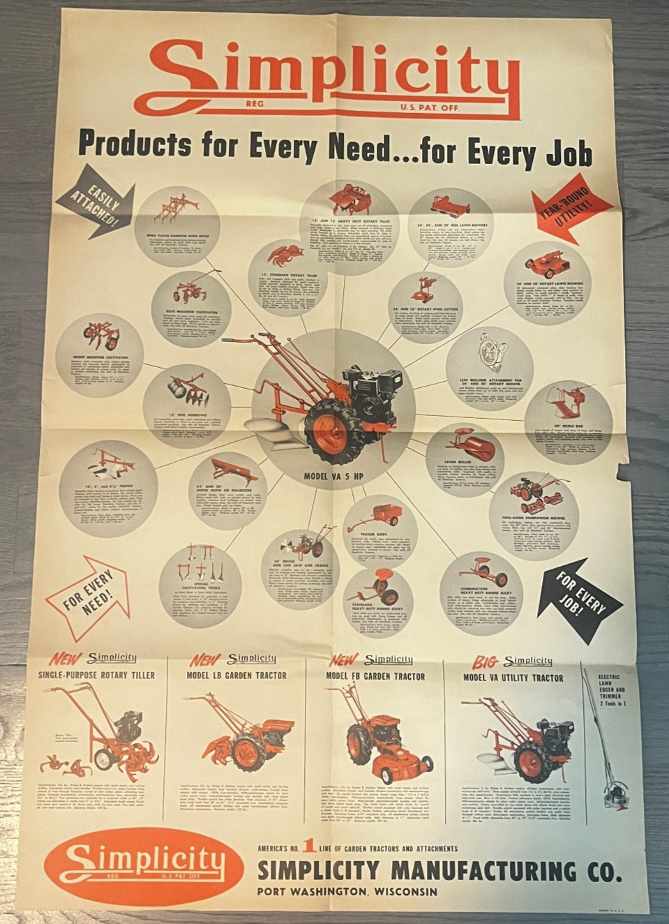1950&rsquo;s SIMPLICITY TRACTOR&rsquo;s & ROTARY TILLER POSTER SIZE BROCHURE AWESOME!