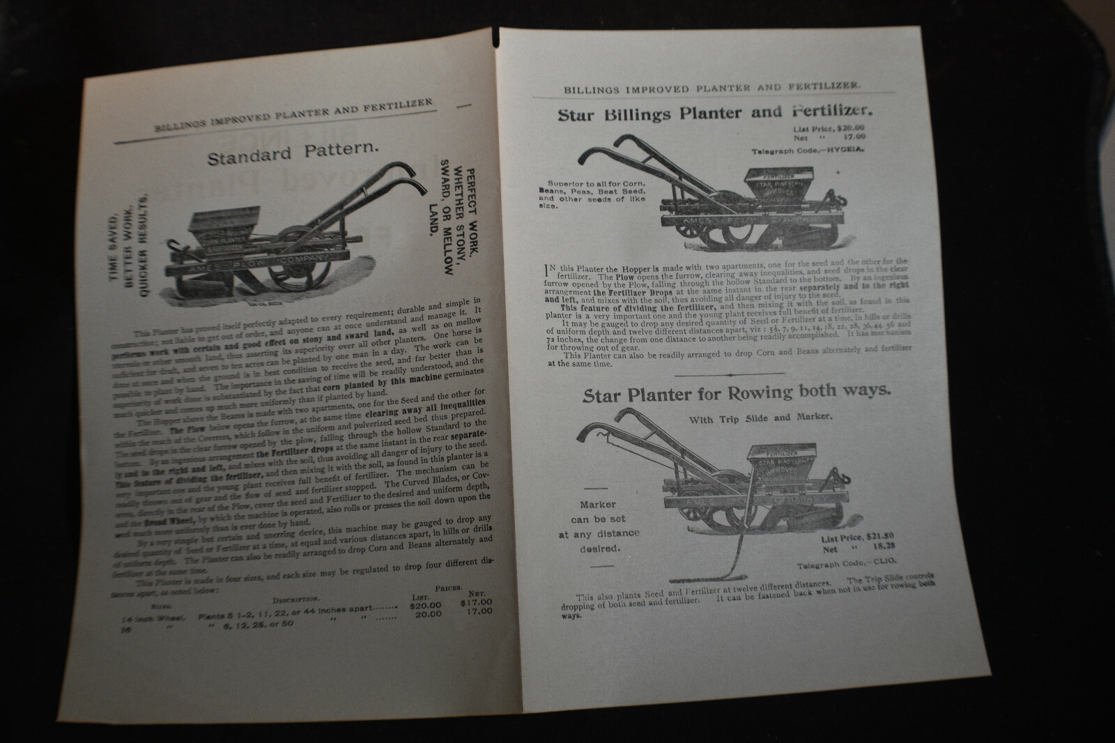 Ca 1910s Billings Improved Planter & Fertilizer Brochure