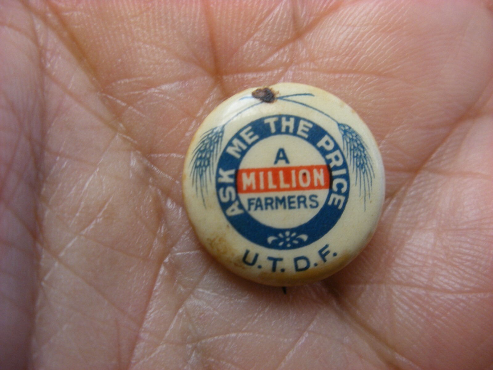 Vtg 1930s U. T. D. F. Unit Test Demonstration Farms Agriculture Advertising Pin