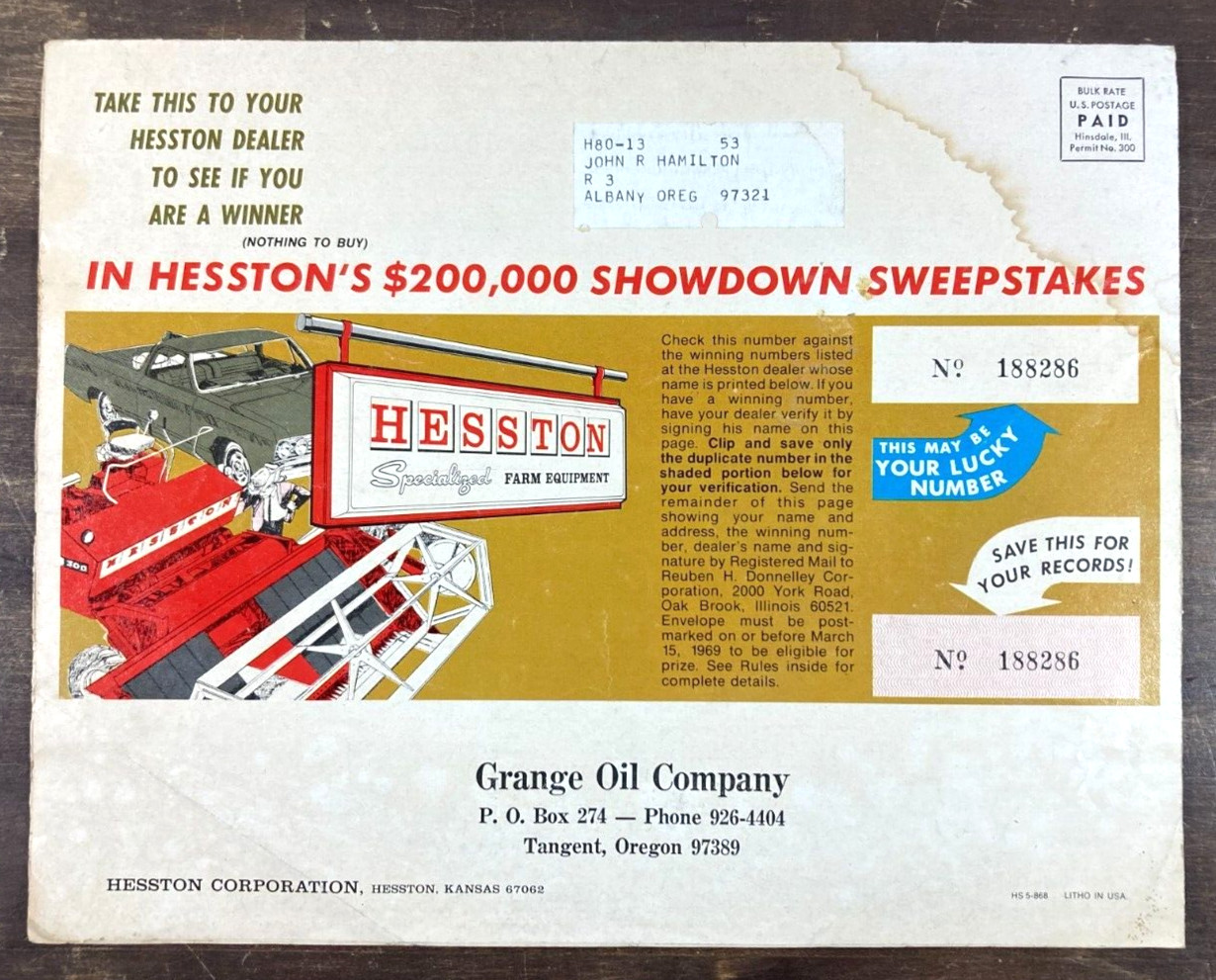 Hesston Showdown Sweepstakes 1968 Dealer Mailer Foldout Poster Ad Sales Brochure