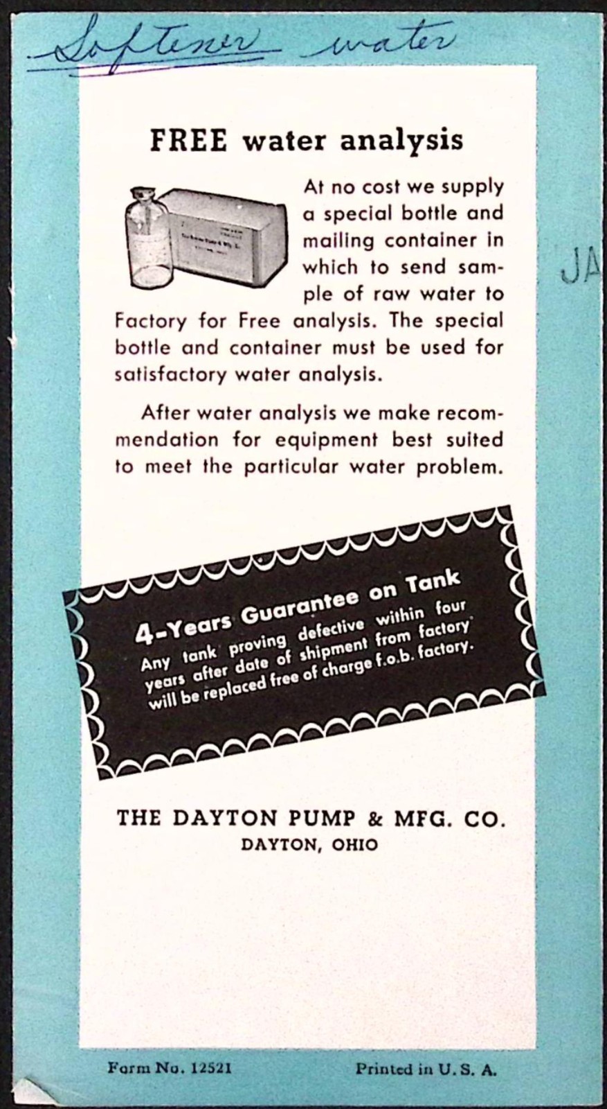 1957 Dayton Water Systems Soft Water for Your home Brochure Dayton OH