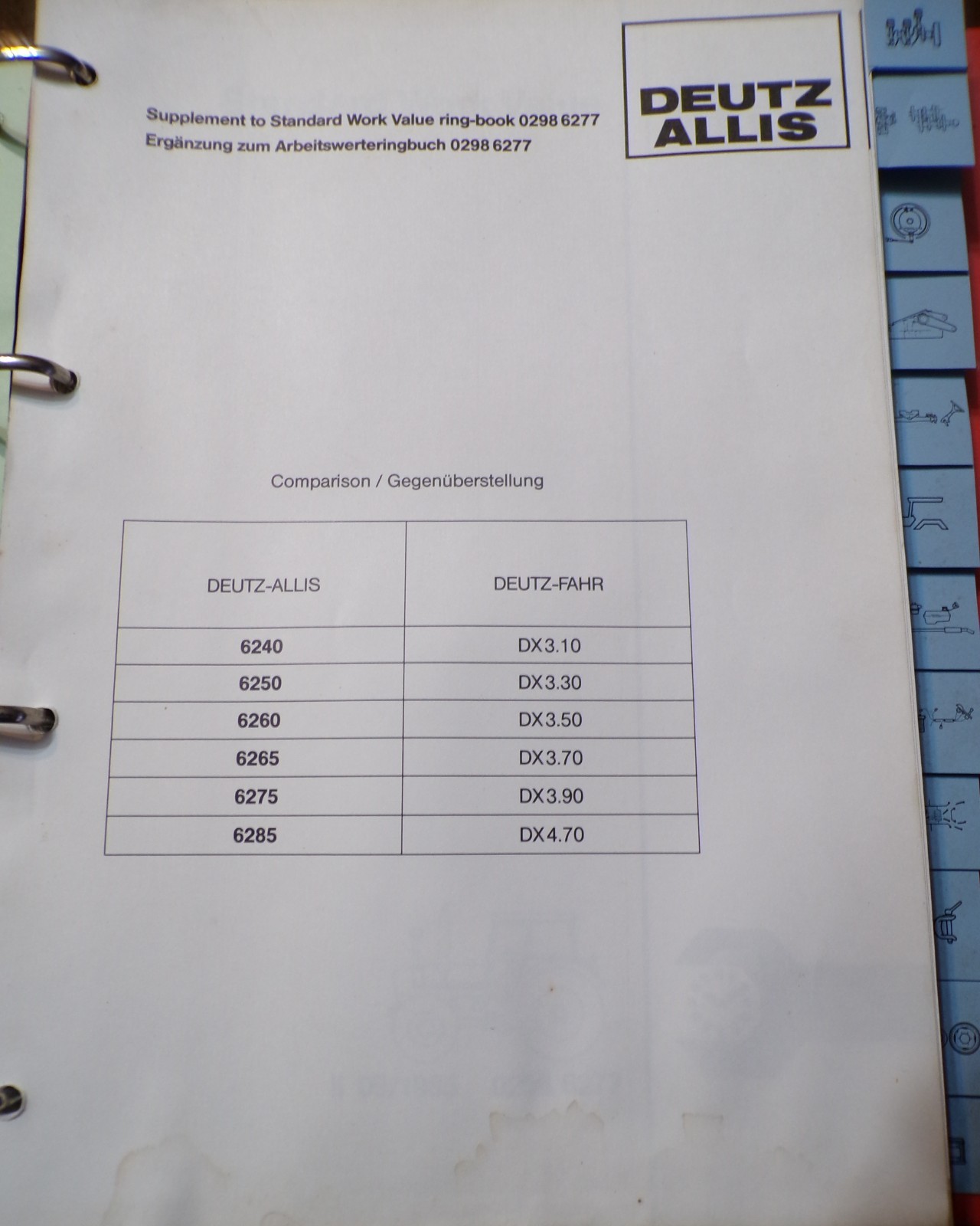 Duetz Tractors Flat-Rate Manual 1985, printed in Danish-English-French-Spanish