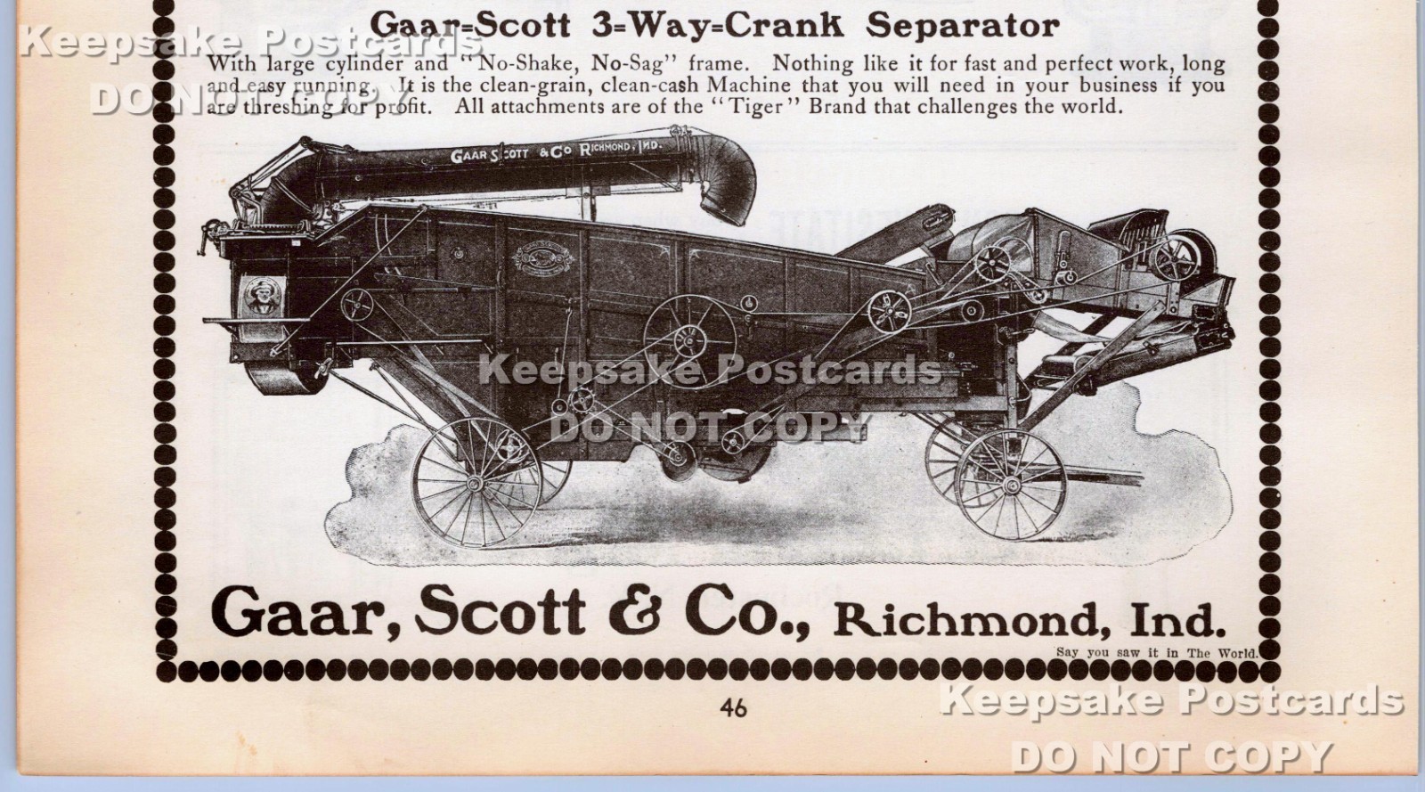 Gaar Scott & Co. Richmond IN Print Ad: Coal Buring Traction Engine & Separator
