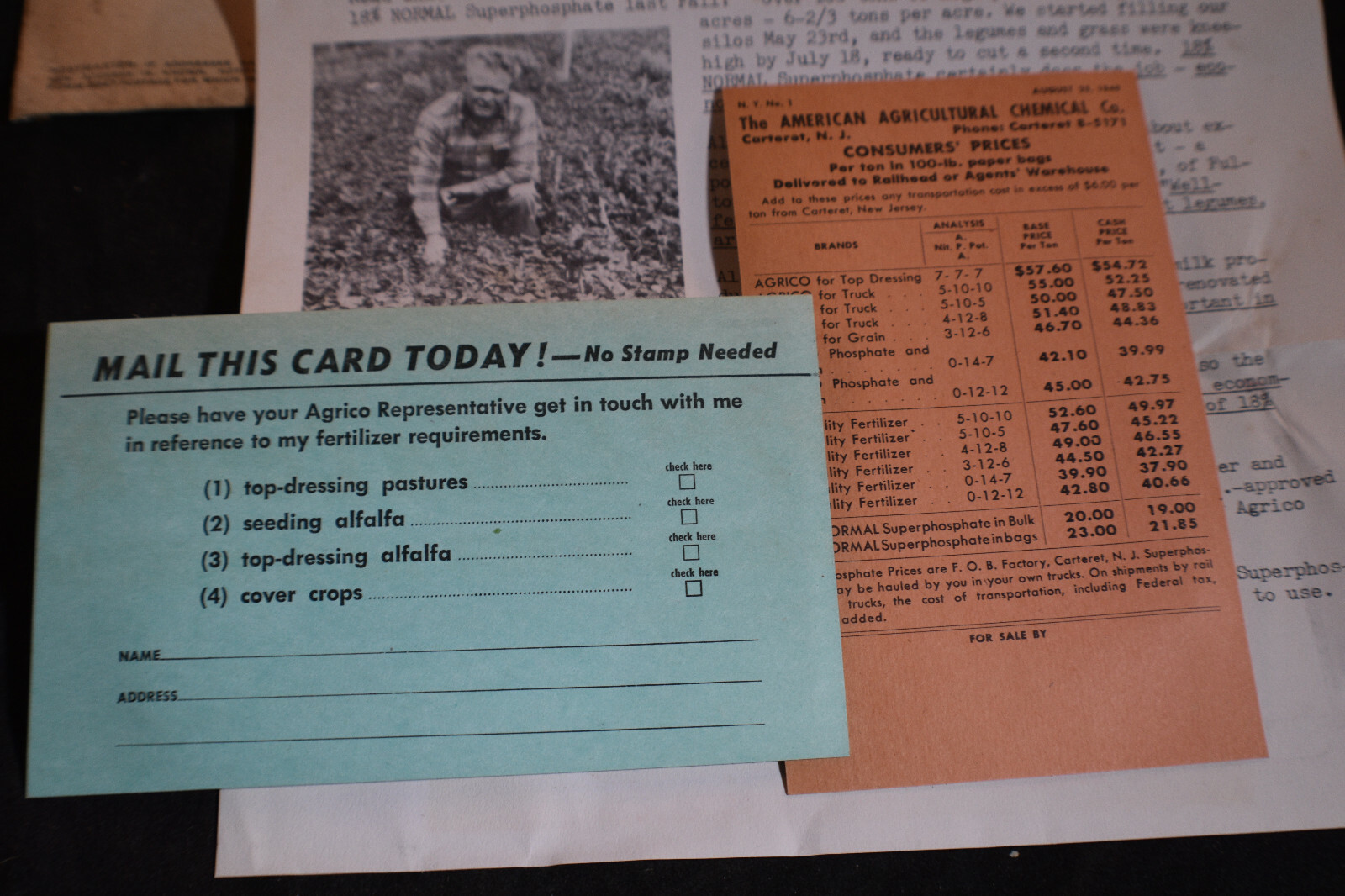 1949 AGRICO &lsquo;Nations Leading Fertilizer&rsquo; Memo Book And Envelope Contents