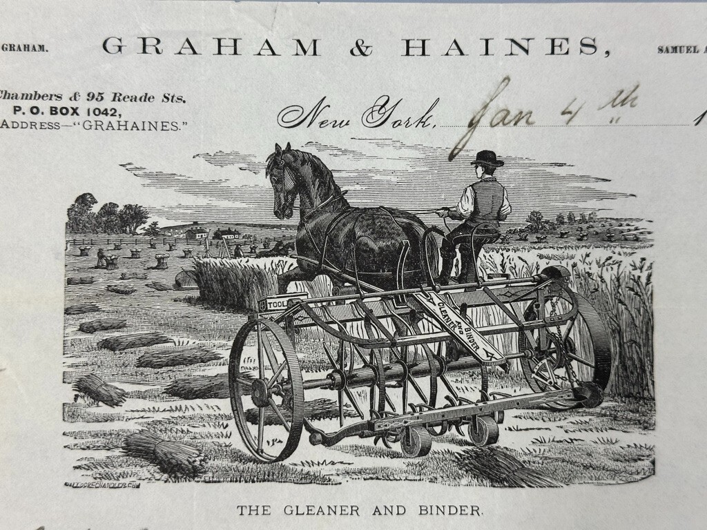 1883 GRAHAM & HAINES Gleaner Binder FARM Advertising Illustrated Letter Antique