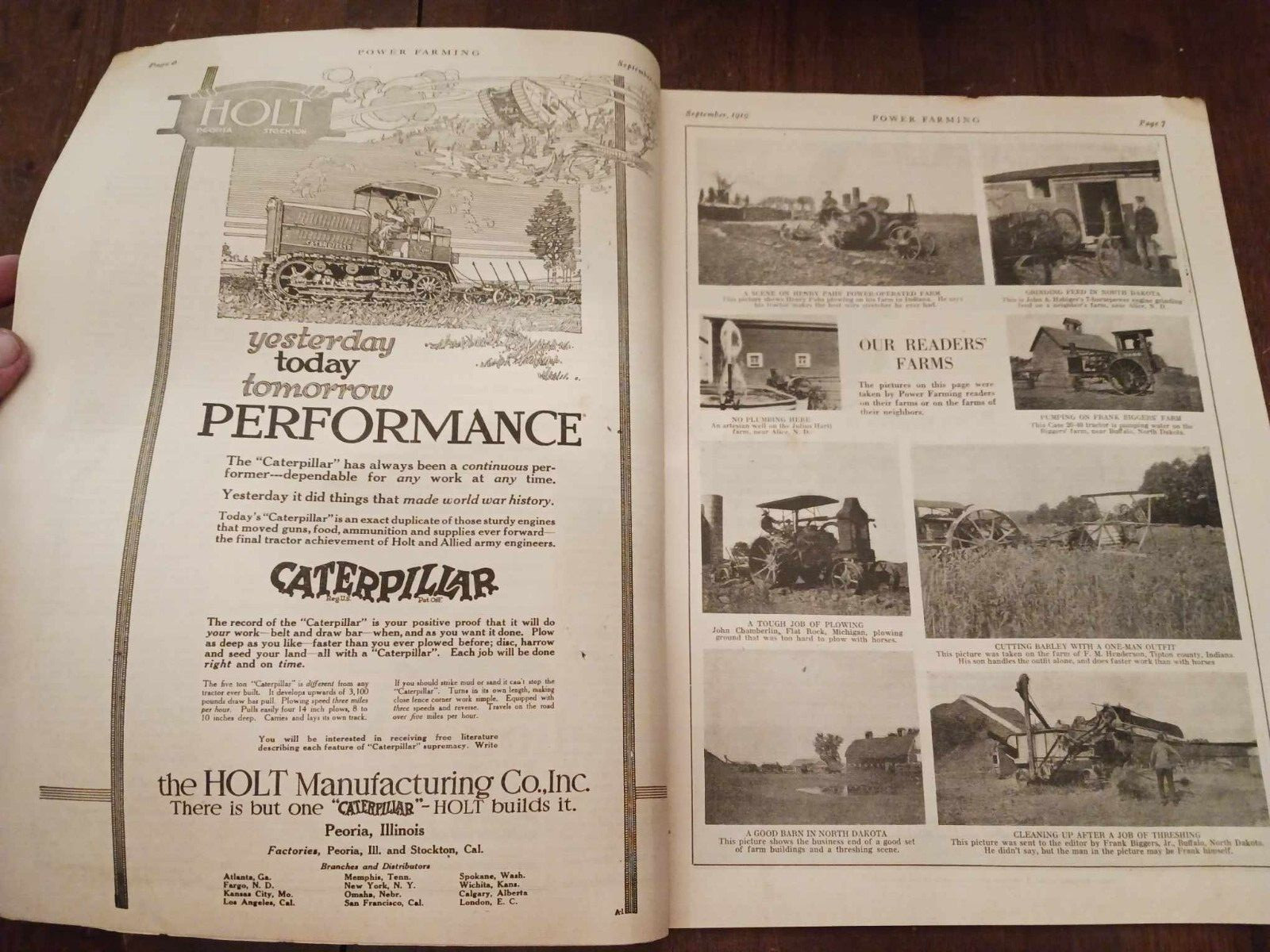 Vintage Magazine Power Farming September 1919 Holt Caterpillar Ads Photos