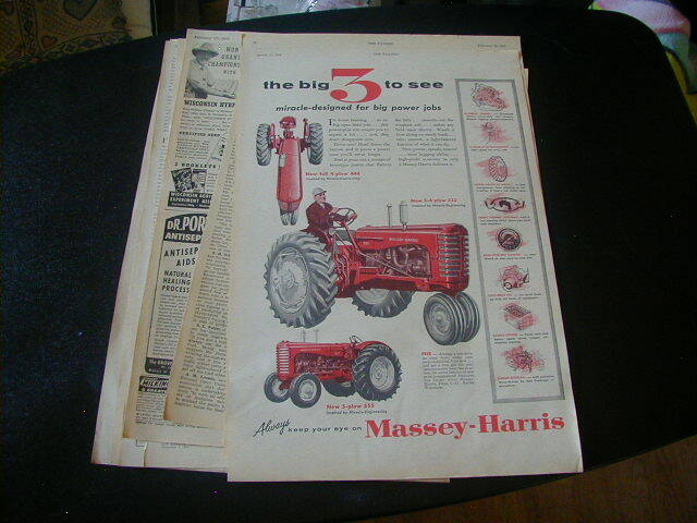 Vintage lot 9 tractor massey harris tractor magazine print ads 1938-1956