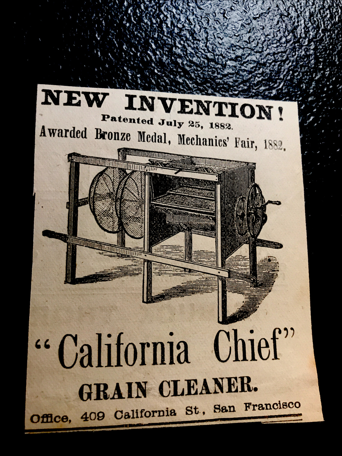 1882 California Chief Grain Cleaner Farm Advertising – San Francisco