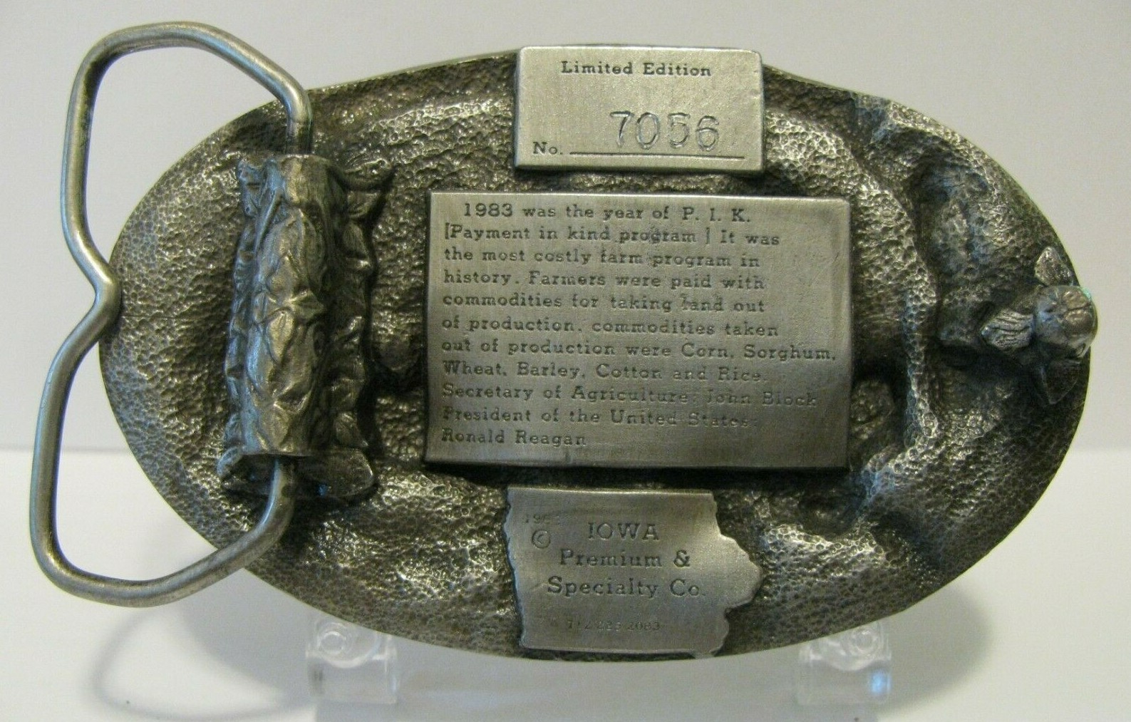 PIK Payment in Kind Farm Land Set Aside Belt Buckle 1983 Agriculture Reagan AG