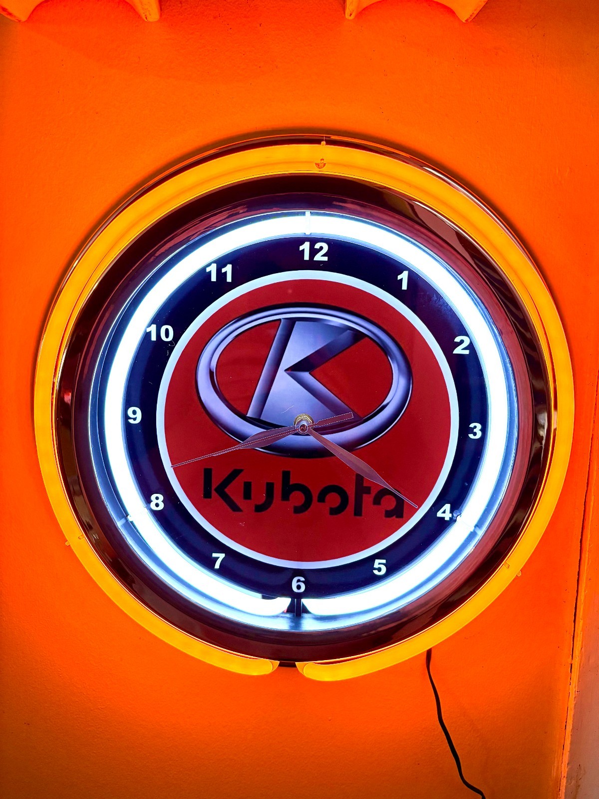 Kubota Farm Tractors Barn ManCave Store Orange Neon Style LED Clock Sign