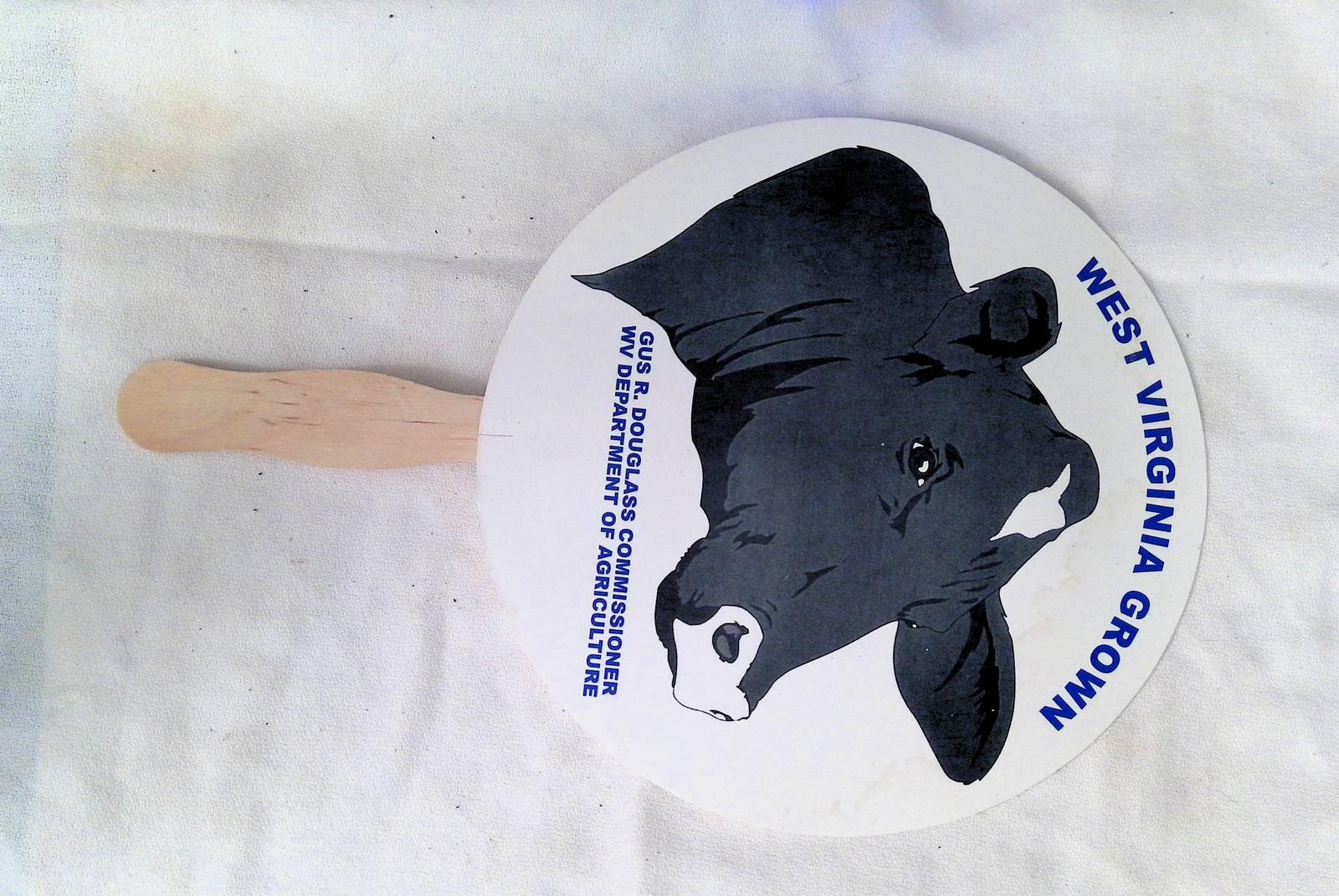 Vintage WEST VIRGINIA GROWN Gus Douglass WV Dept Agriculture Hand Fan Cow Ad