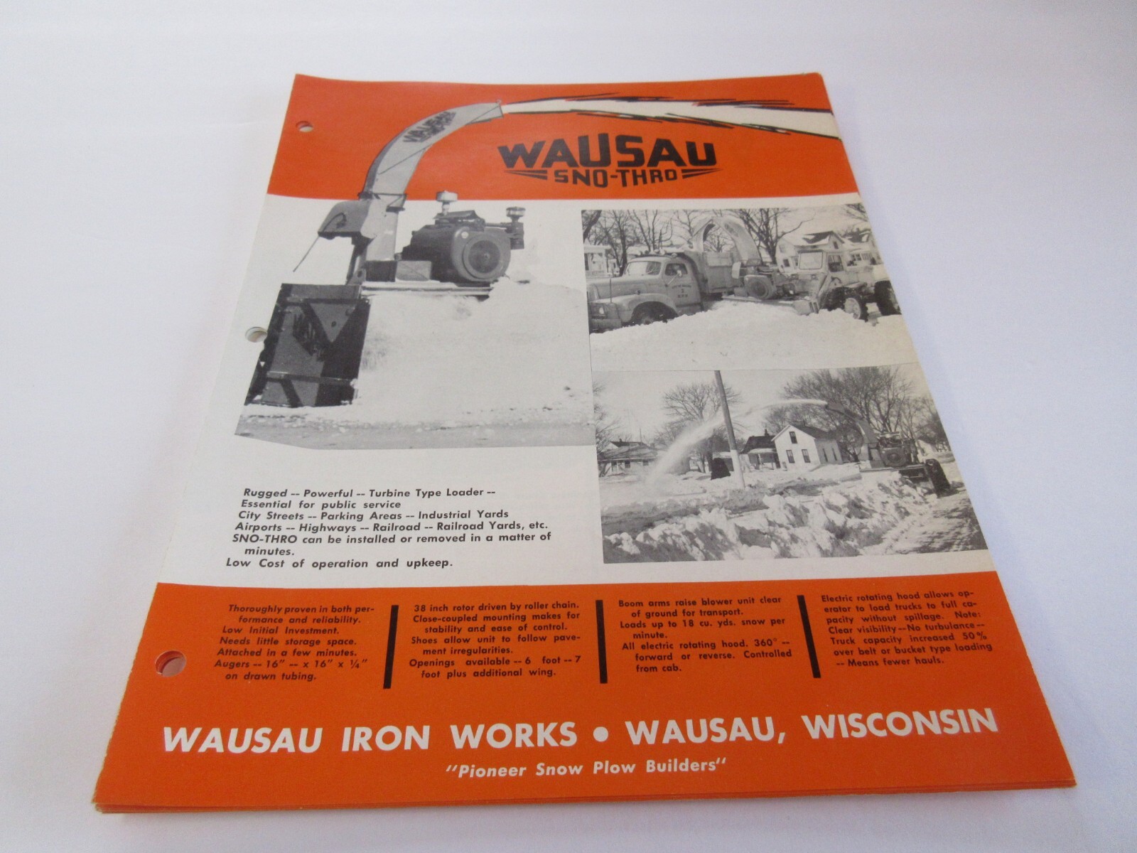 Wausau Sno-Thro Snowblower Sales Brochure 4 Page
