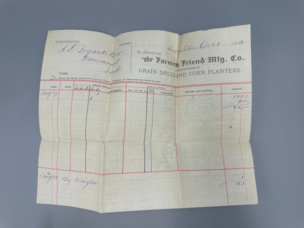 1886 FARMERS FRIEND Advertising FARM Postal Cover Invoice DAYTON Ohio