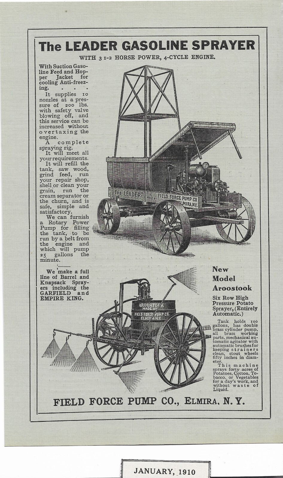 Antique 1900&rsquo;s Farm – Field Force Pump Co. – Leader Gasoline Sprayer – 1910 AD