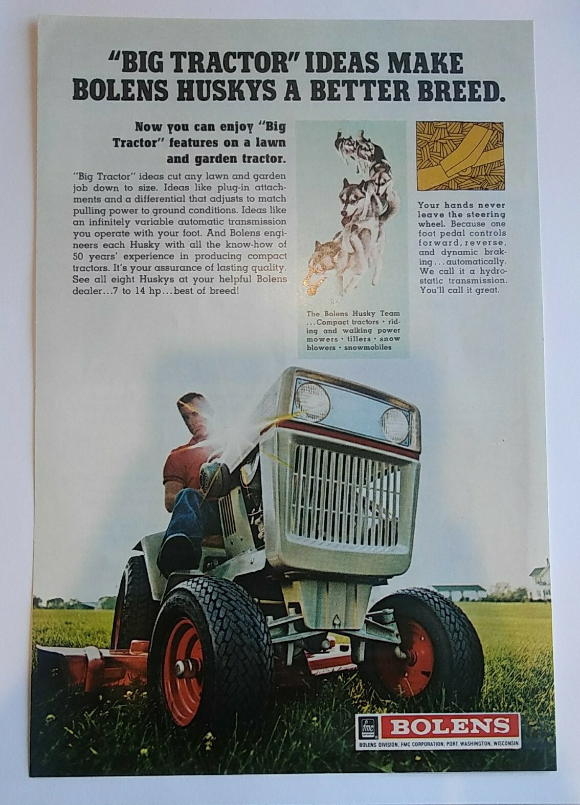1970 Bolens Husky Big Tractor Original Vintage Magazine Print Ad