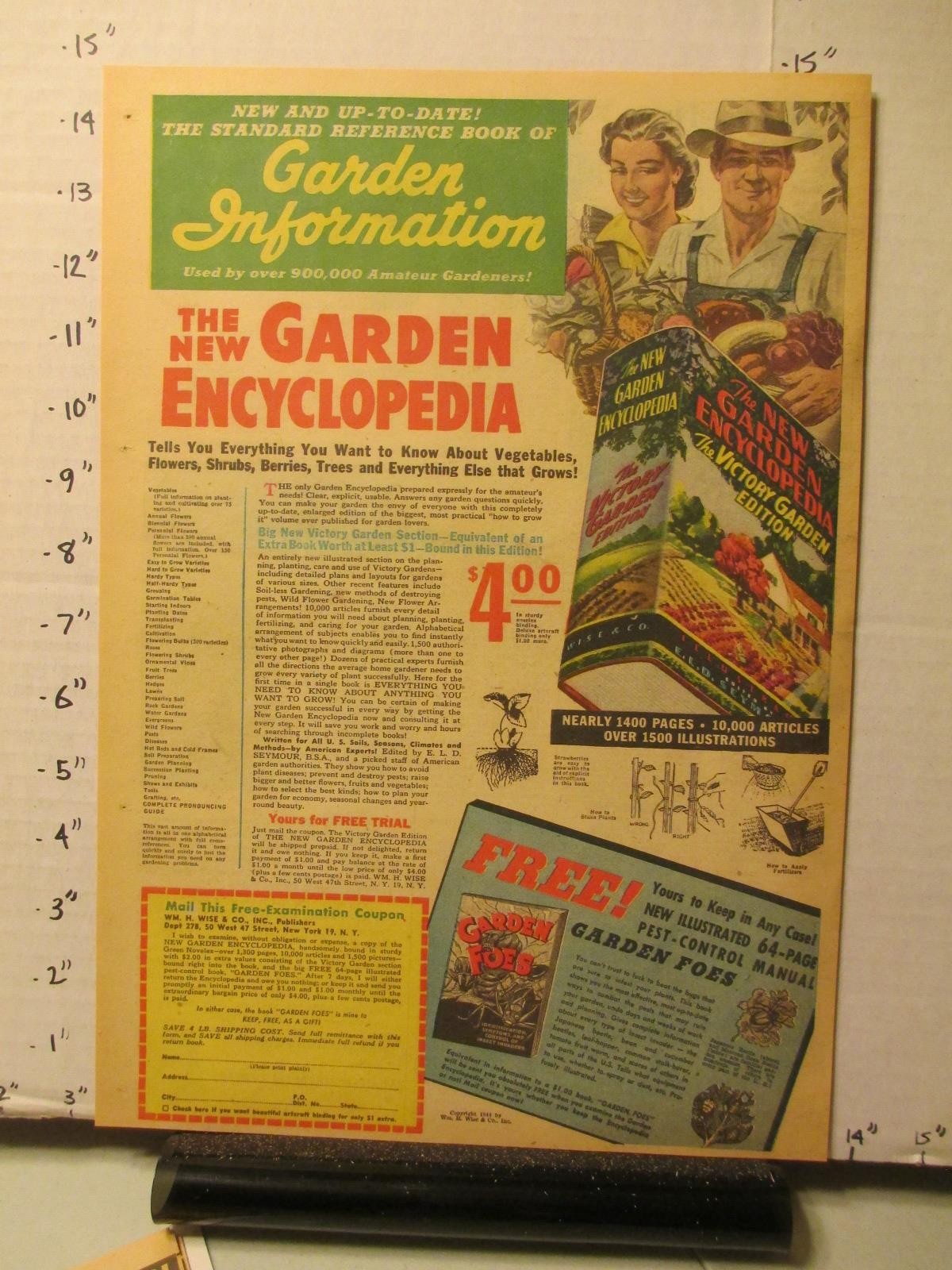 newspaper ad 1944 WM WISE reference book Garden Encyclopedia Victory ed WWII