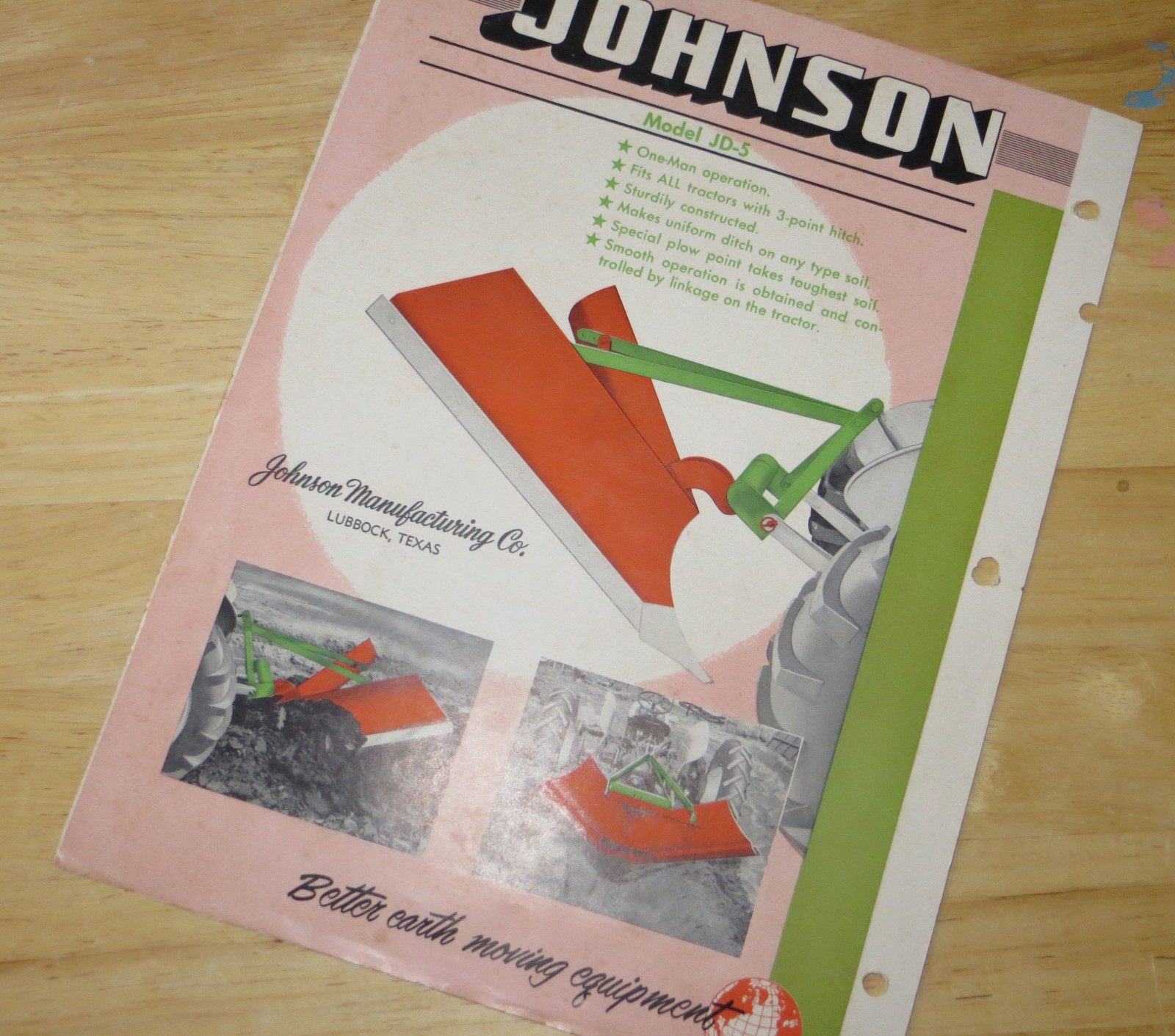 Johnson Farm Tractor Implement Ditcher Blade – Sales Brochure 1940&rsquo;s