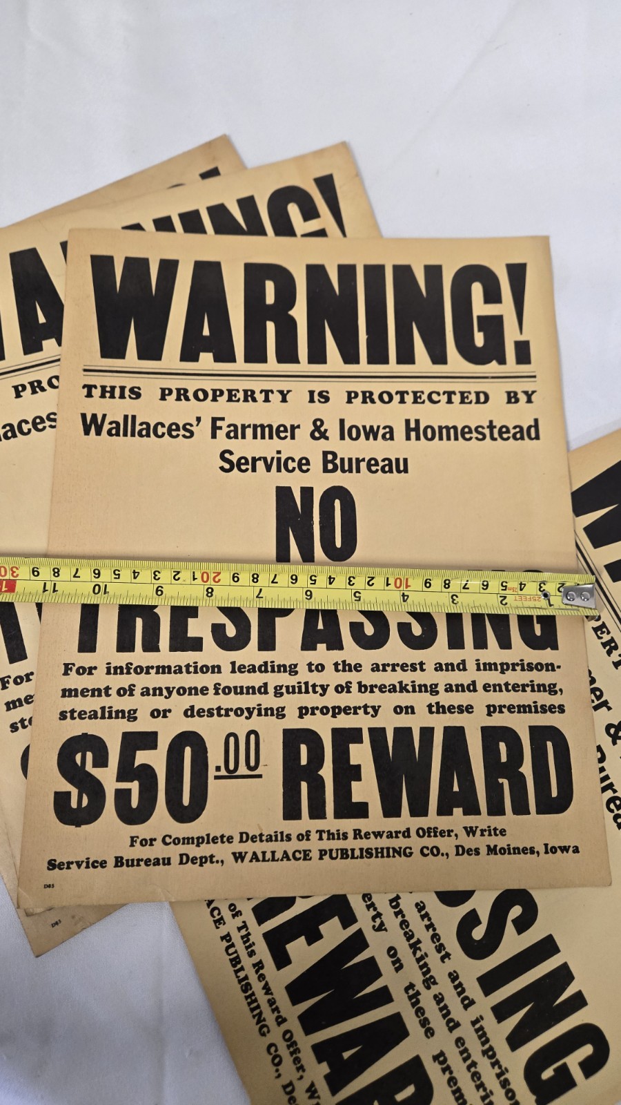 4 Vintage Wallace Farmer Iowa Homestead No Trespassing Reward Signs Early 1900&rsquo;s