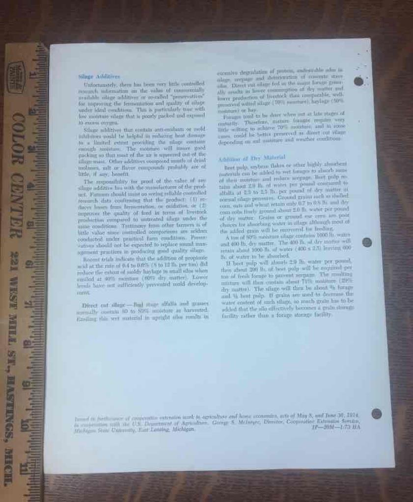 Vintage 4 pg Leaflet Preserving Forages as Haylage or Silage 1973 MSU Extension