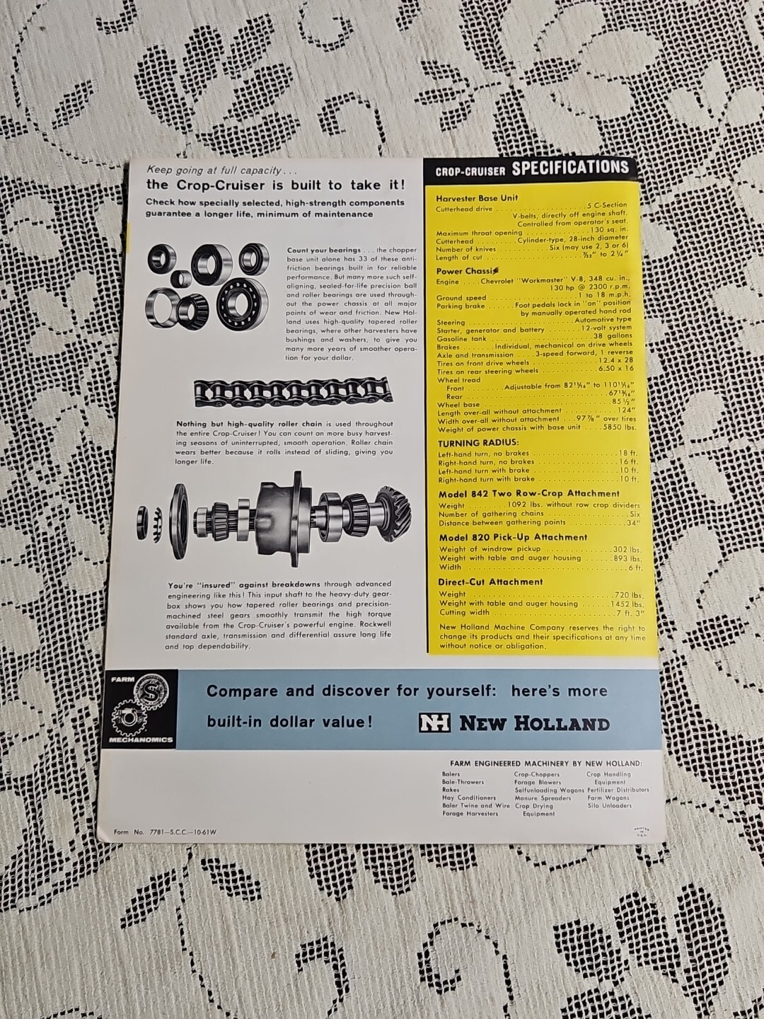 1961 New Holland Self-Propelled Crop-Cruiser Colored Advertising Dealer Brochure