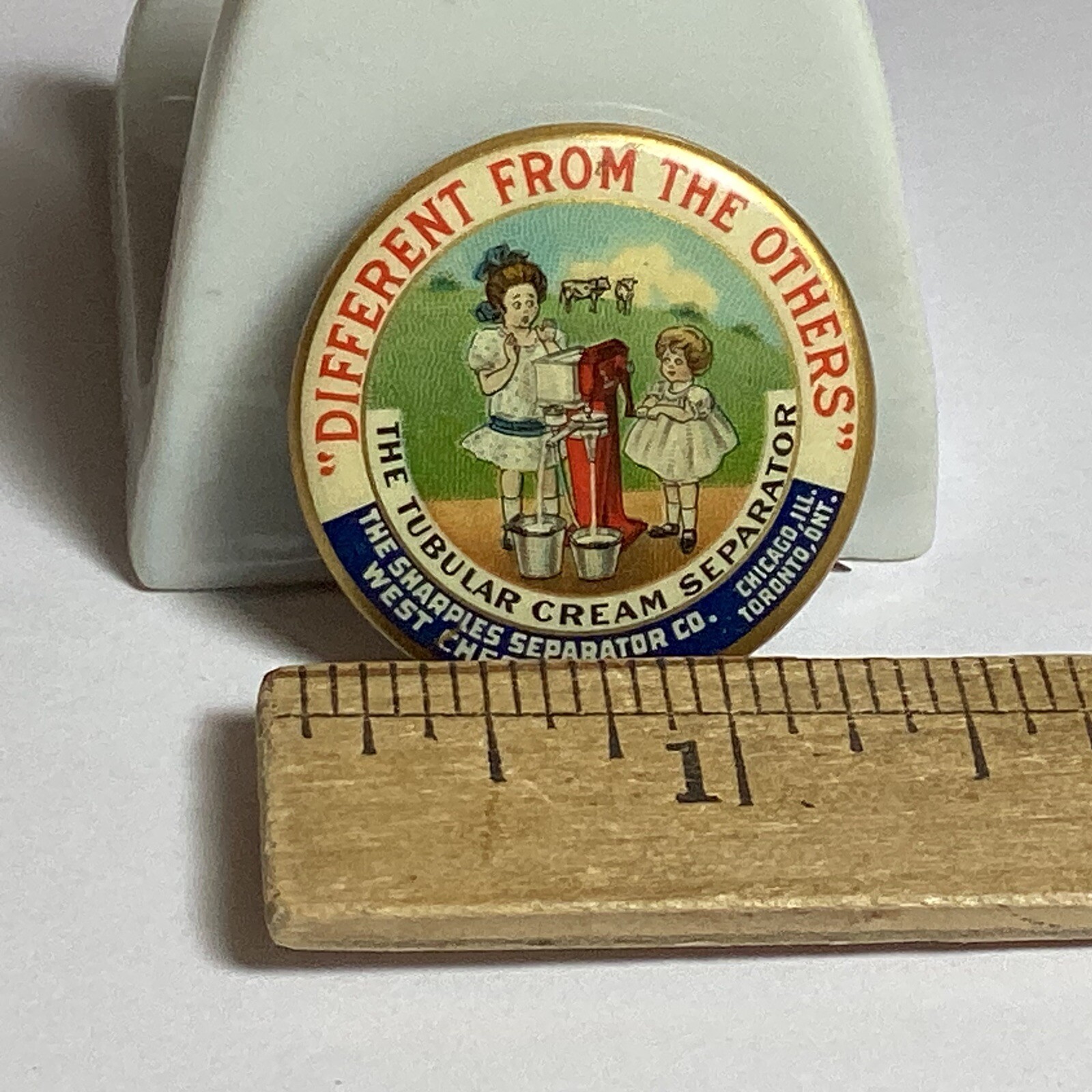 Rare 1896 Sharples Tubular Cream Separator Adv Pinback Button The W & H Co PA