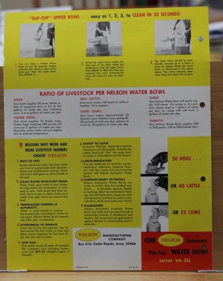 Dealer Brochure Nelson Manufacturing Automatic Water Bowls Cedar Rapids Iowa IA