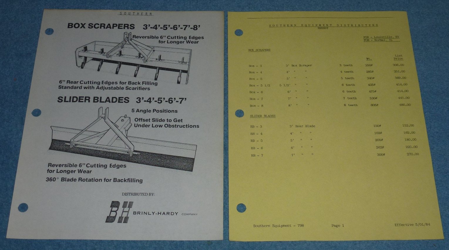 Vintage 1984 Southern Equipment Box Scrapers Slider Blades Brochure Price List