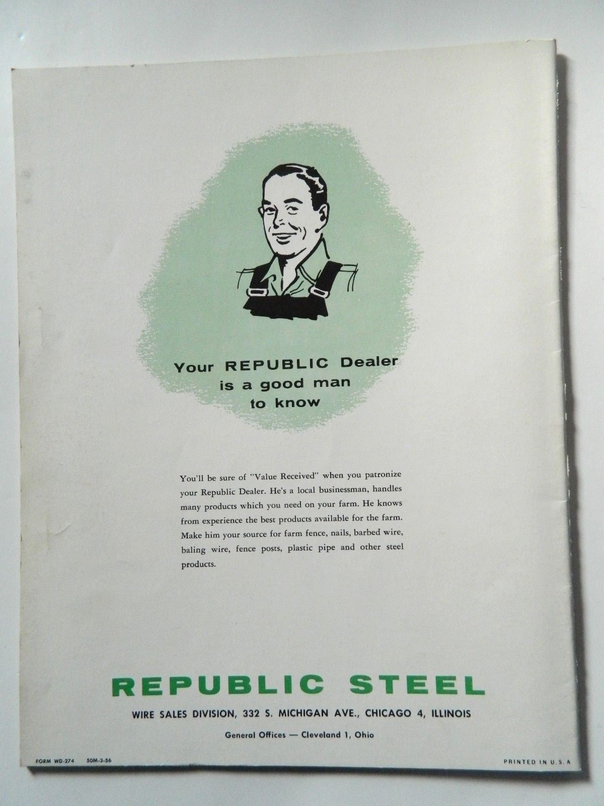 Rare REPUBLIC STEEL HOW TO ERECT FARM FENCE planning magazine brochure 1956 (G)