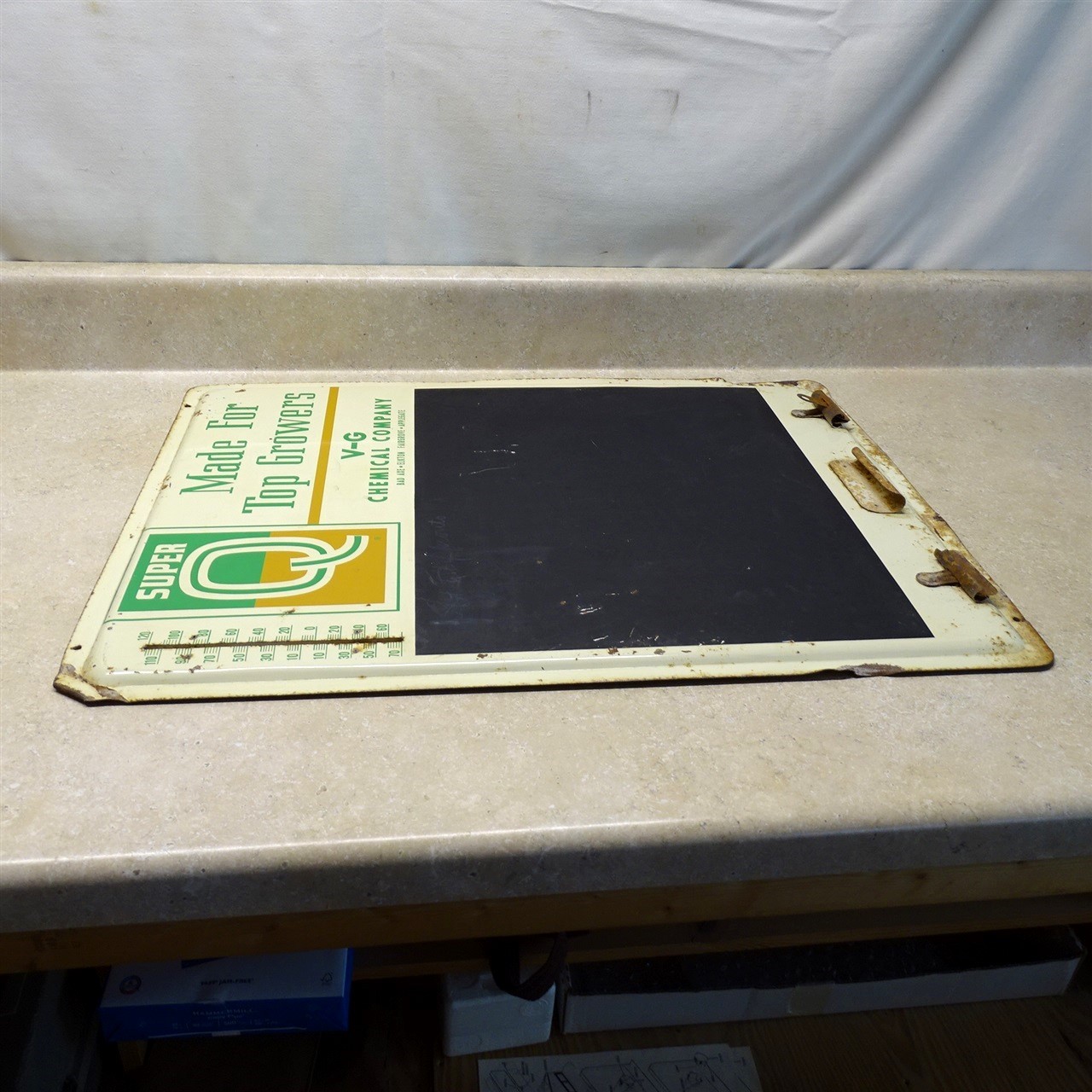Vintage Super Q Fertilizer Sign Therm, V-G Chem. Co. Ag-Farm Ad, Metal 18&Prime; X 24&Prime;