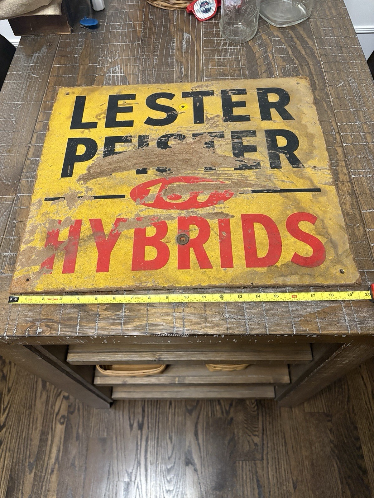 Vintage Lester Pfister 187 Hybrids Sign Seed/Farm Antique