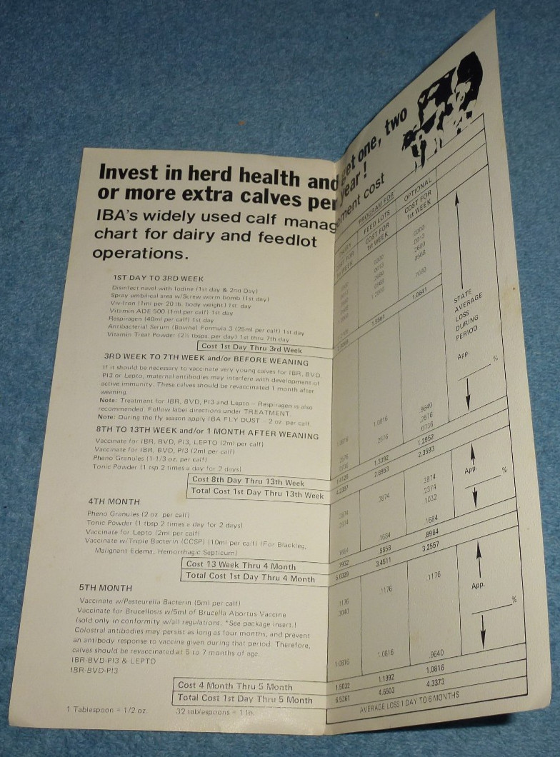 Vtg IBA Dairy Supply Advertising Brochure Calf Health & Immunization Program