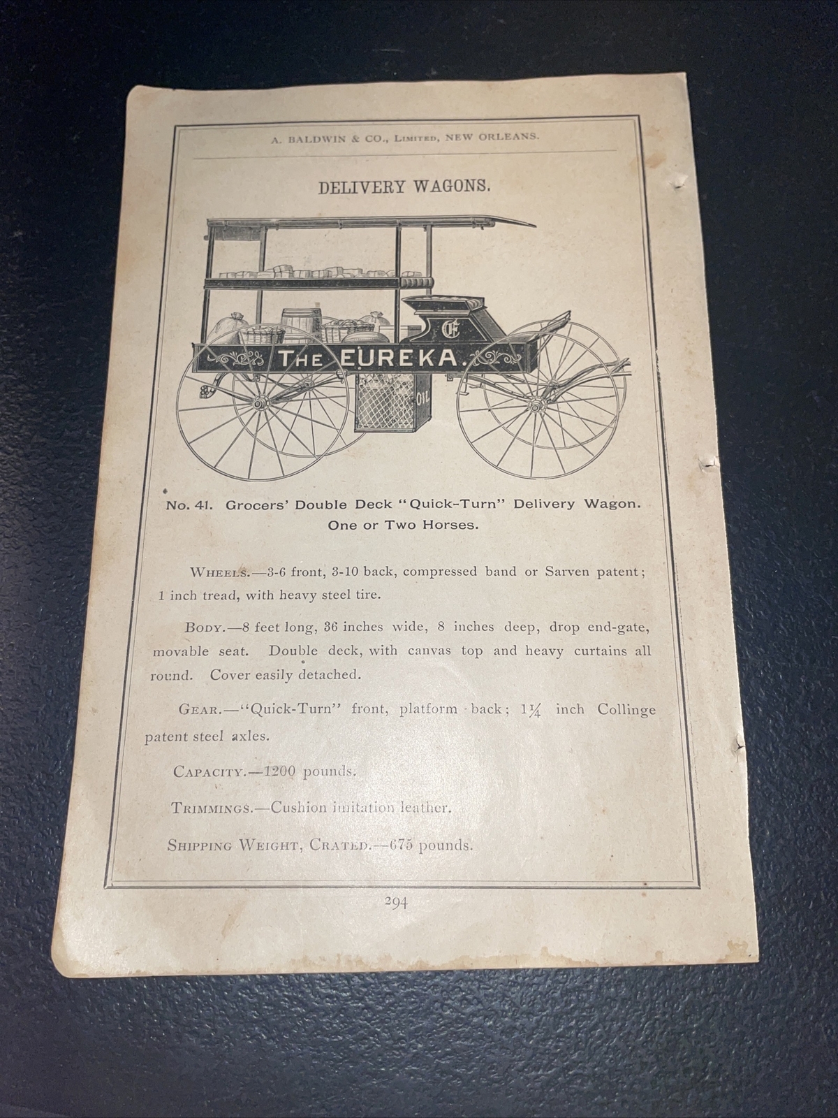 1891 Baldwin – Eureka Grocers’ Delivery Wagon – Farm Advertising – Rock Falls IL