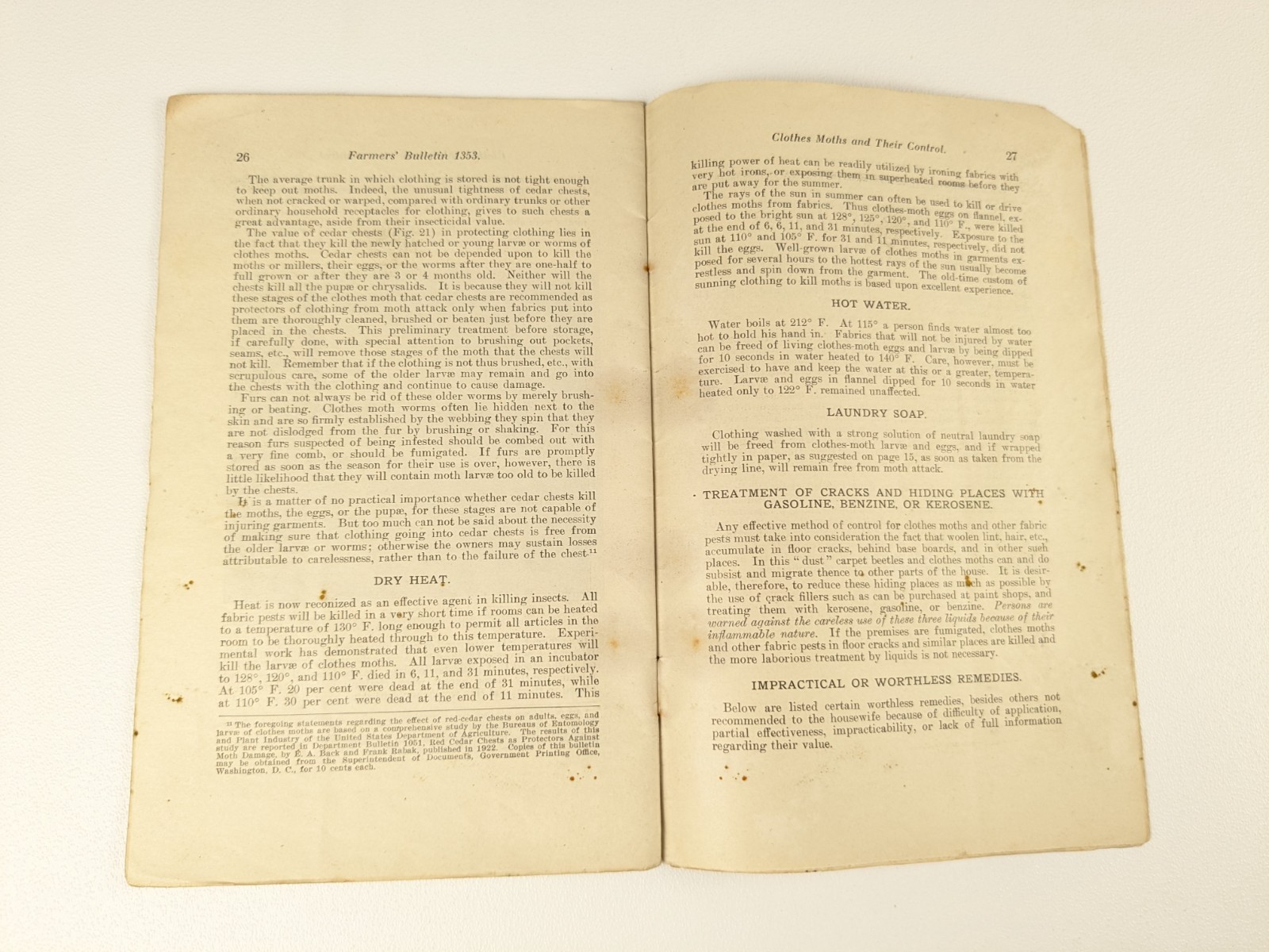 1928 – US Department of Agriculture Farmers Bulletin no. 1353 Cloths Moths – B23