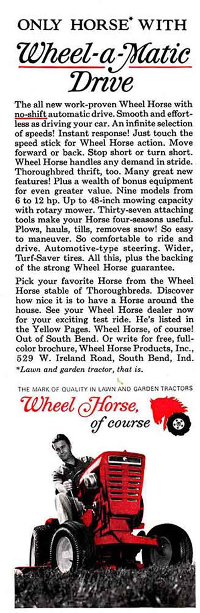1966 Wheel Horse: Wheel-a-Matic Vintage Print Ad