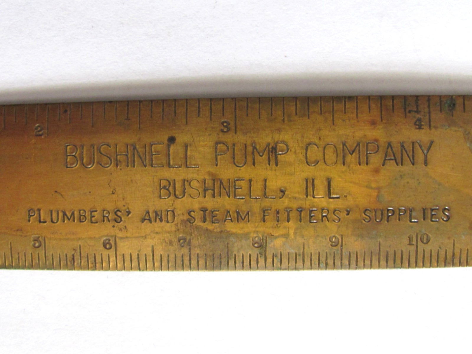 ANTIQUE BUSHNELL PUMP CO ILLINOIS PLUMBERS STEAM FITTER SUPPLIES DESK RULER