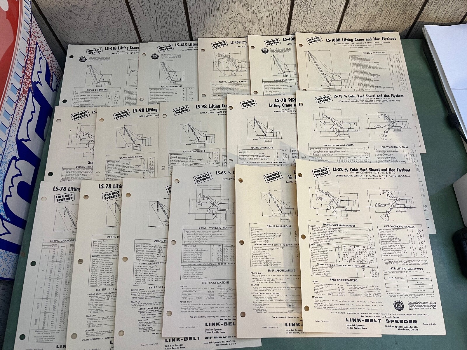 Link Belt Speeder Fly Sheet & Rating Sheets Lot 56 Pieces