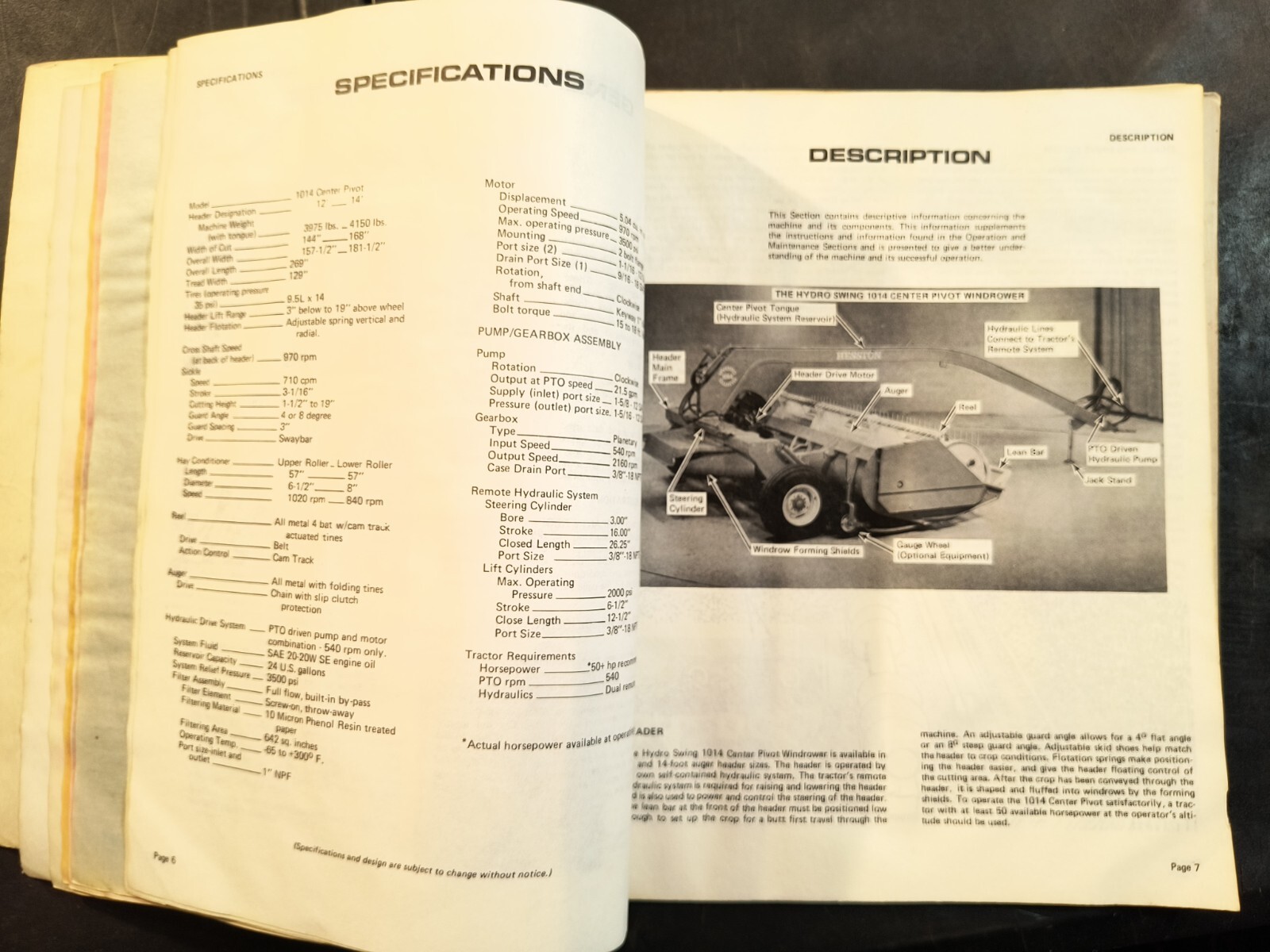 1970s Hesson 1014 Windrower Operators Manual Dealer Brochure