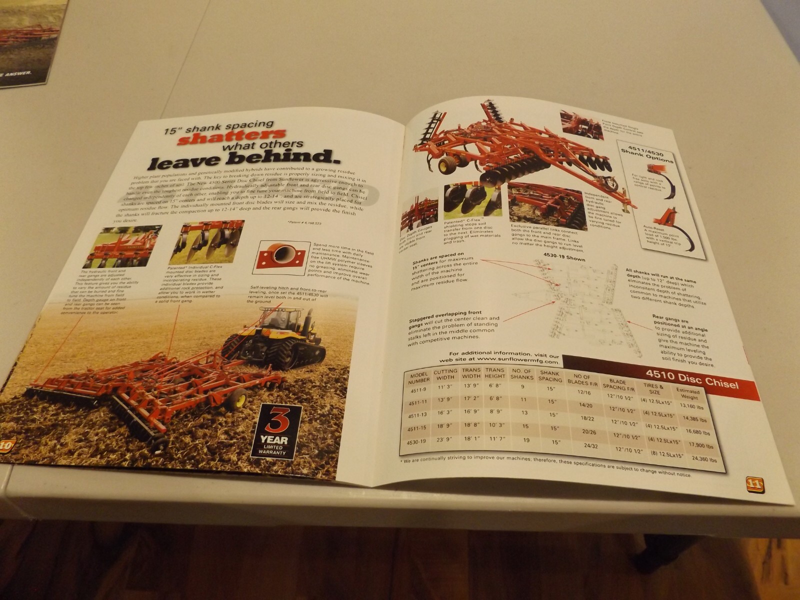 SUNFLOWER PRIMARY TILLAGE TOOLS MODEL 4530 CHISEL, LIT # BAC 36028 4/06