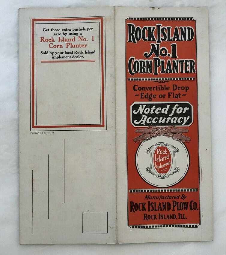 1926 ROCK ISLAND No. 1 CORN PLANTER Plow Co FARM Advertising Antique Brochure