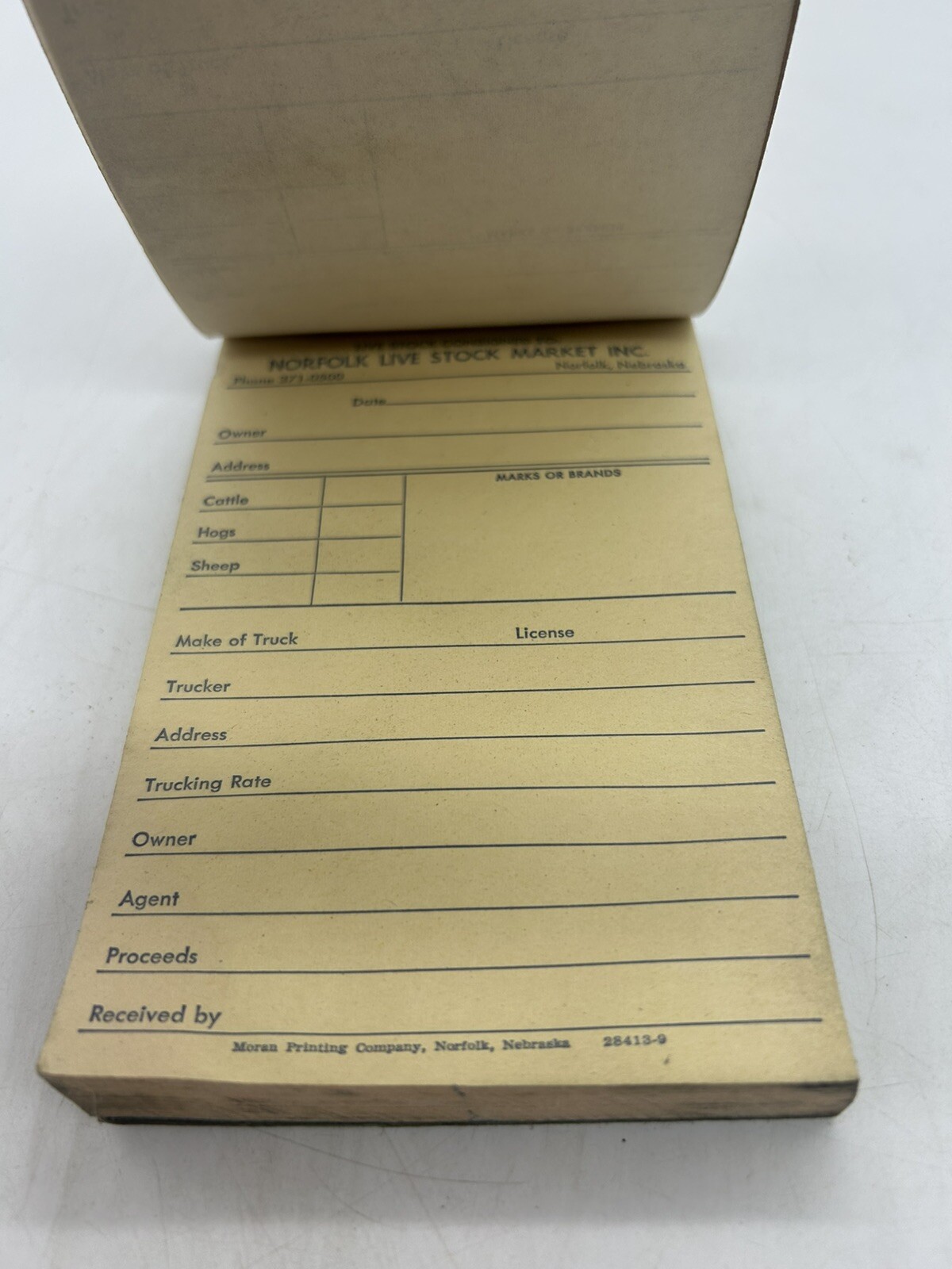 NORFOLK NEBRASKA STOCK YARD COMMISSION TRUCKER DELIVERY RECEIPT BOOK CARBON COPY