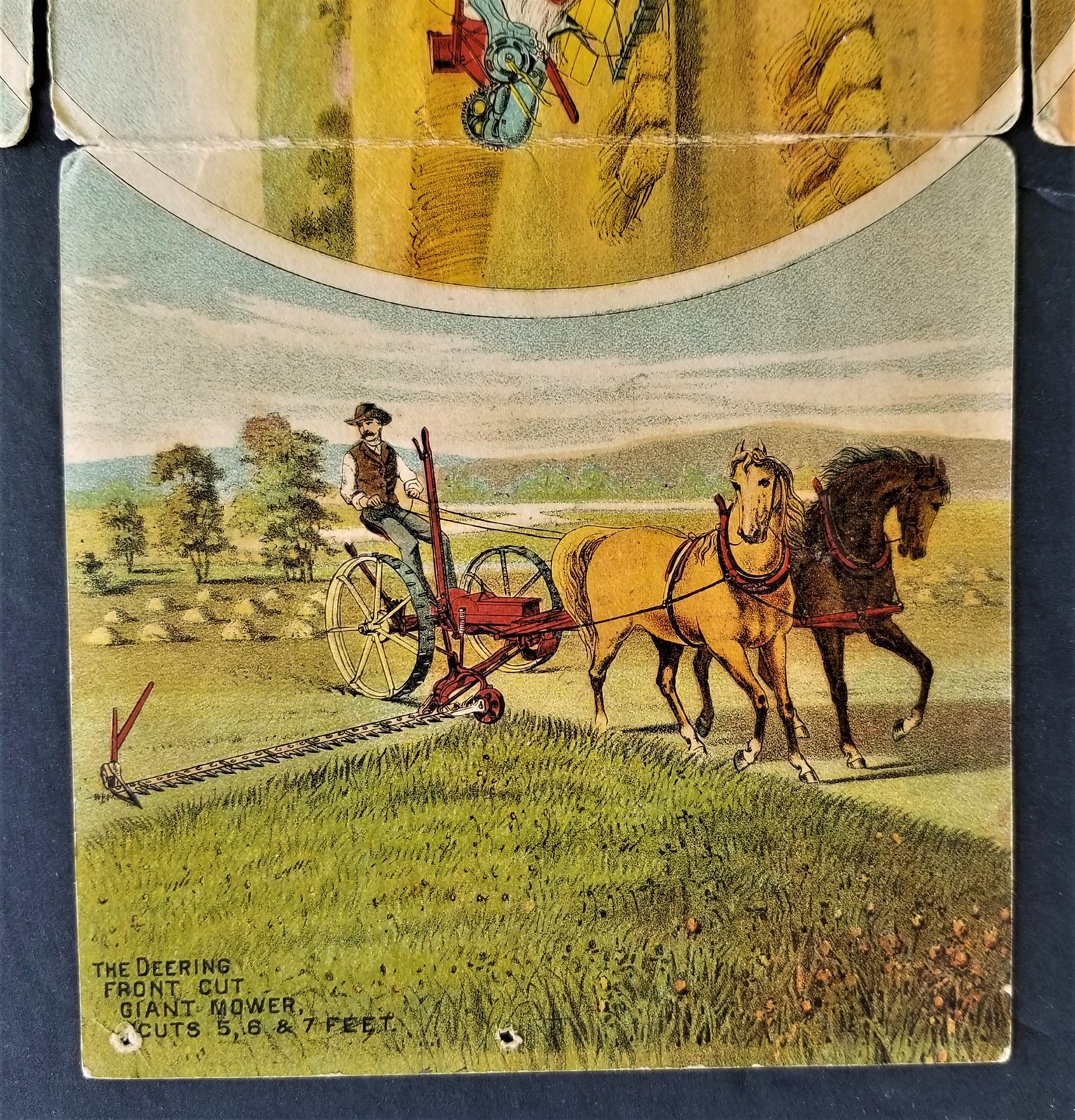 1880s antique DEERING REAPER cardstock folding ADVERTISEMENT chicago il ihc farm