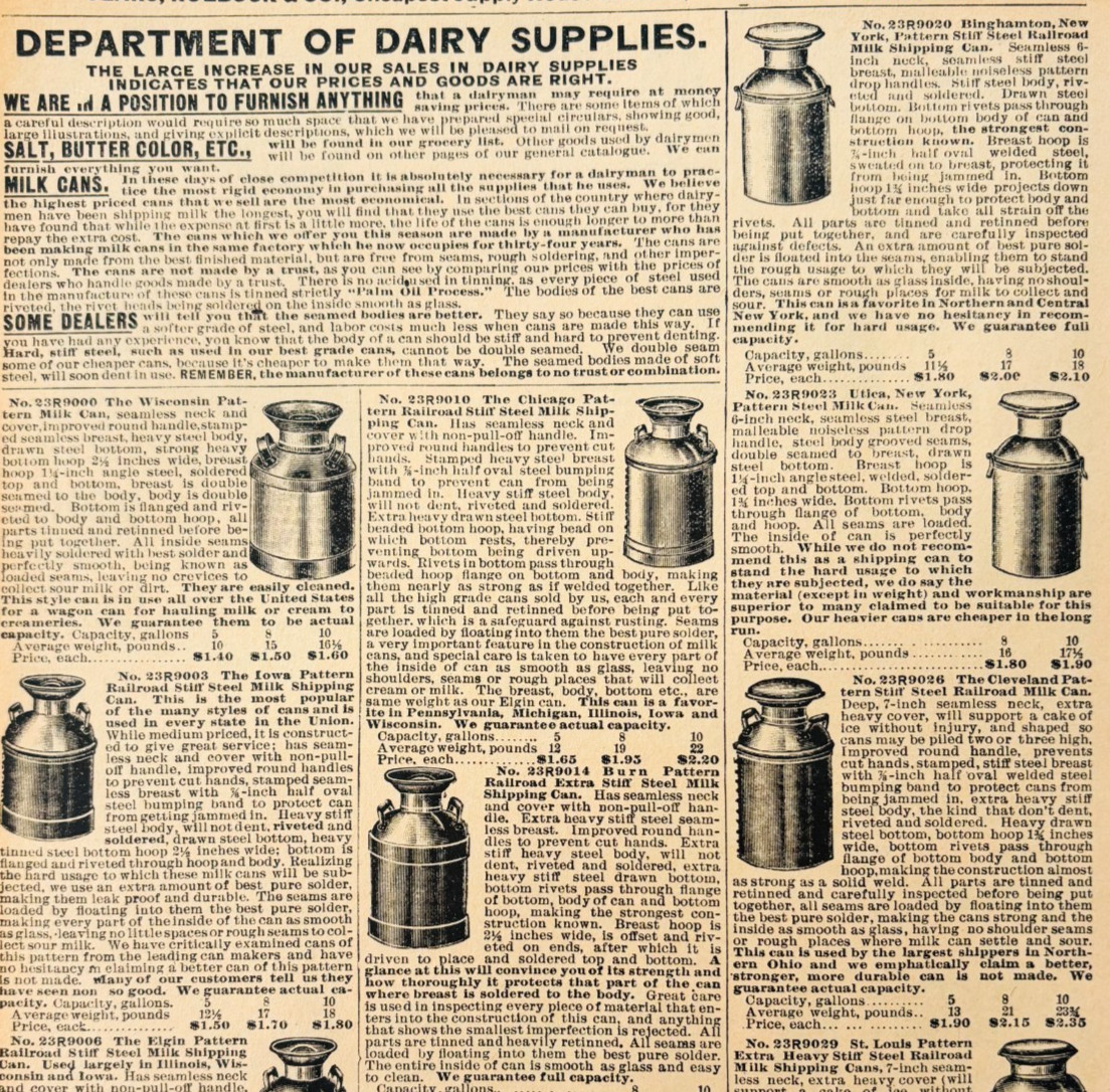 1901 Railroad Dairy Cans Reproduction Advertisement Sears Agricultural DWU17C
